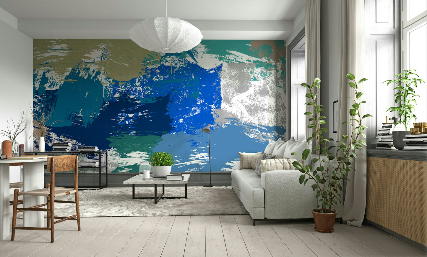 A peaceful artistic texture mural on decorative wallpaper.

