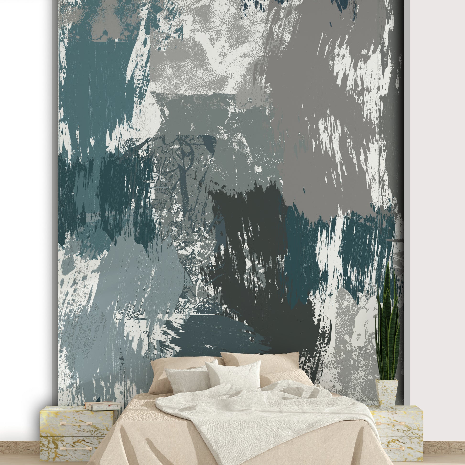 A contemplative misty mountain wallpaper mural for a feature wall.


