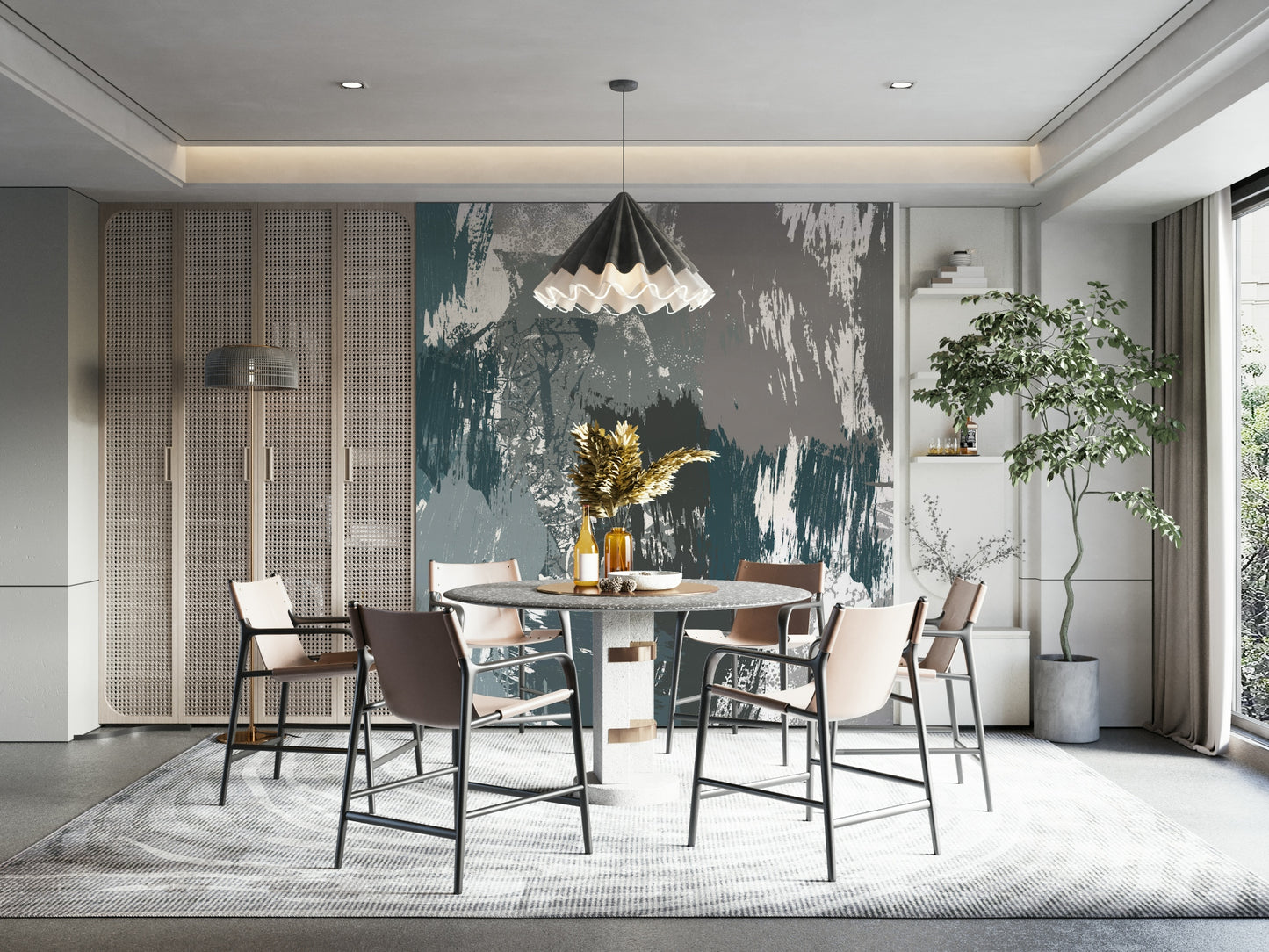 A beautiful serene cold mountain wallpaper mural for a modern home.

