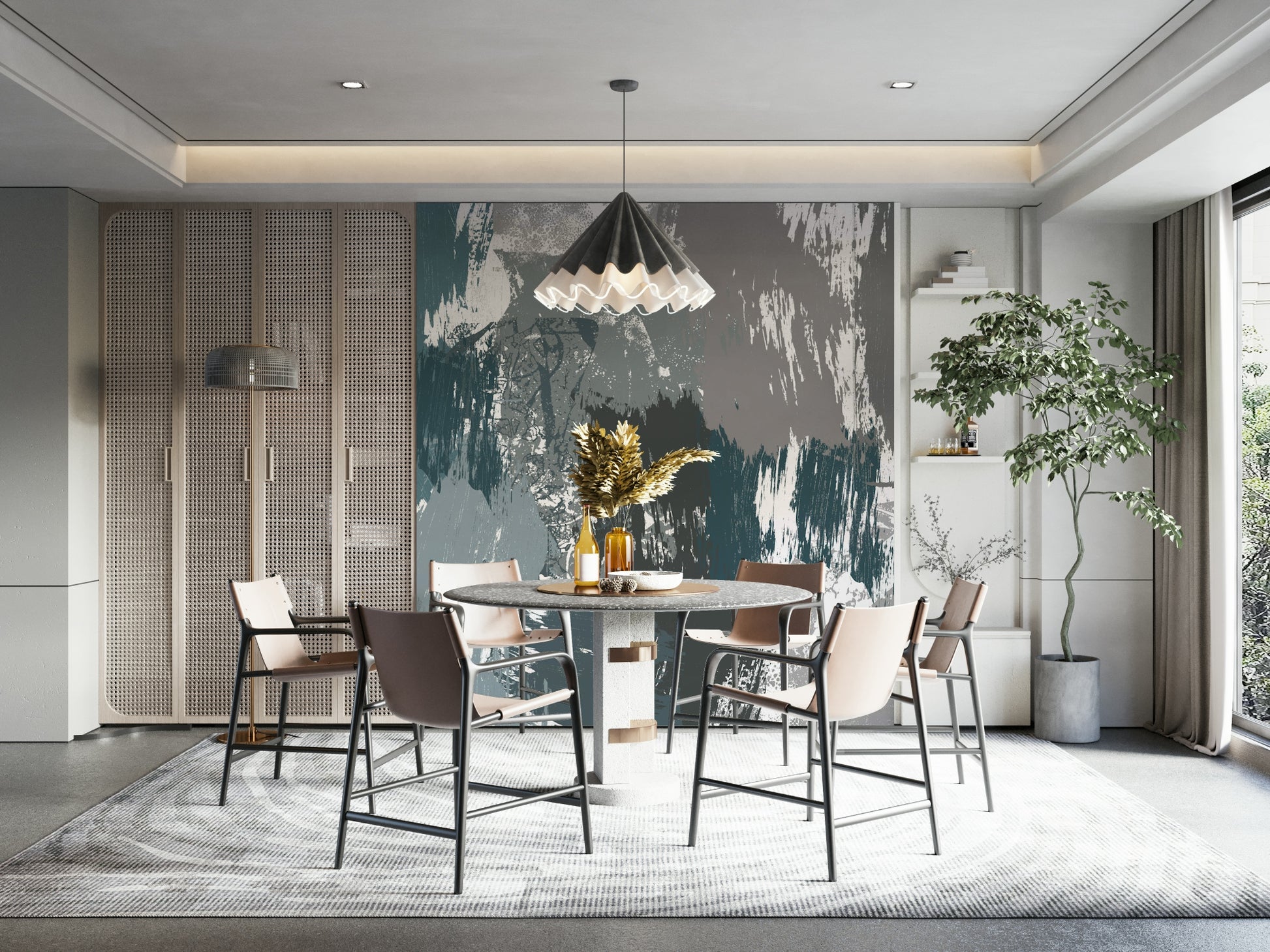 A beautiful serene cold mountain wallpaper mural for a modern home.

