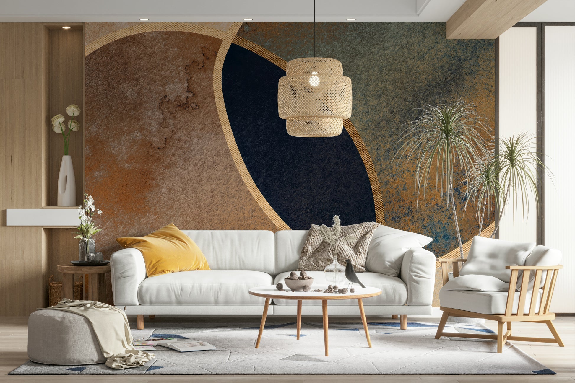 A contemplative intersecting design wallpaper mural for a feature wall.

