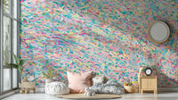 A beautiful whimsical candy wallpaper mural with colorful sweets.

