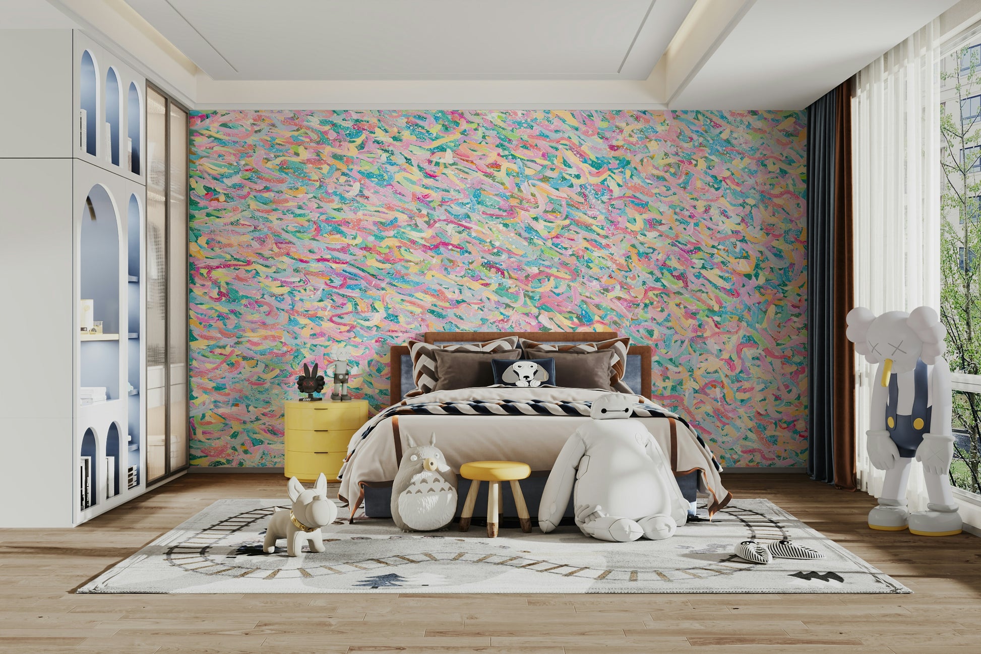 A calming colorful pattern wallpaper mural that defines a space.

