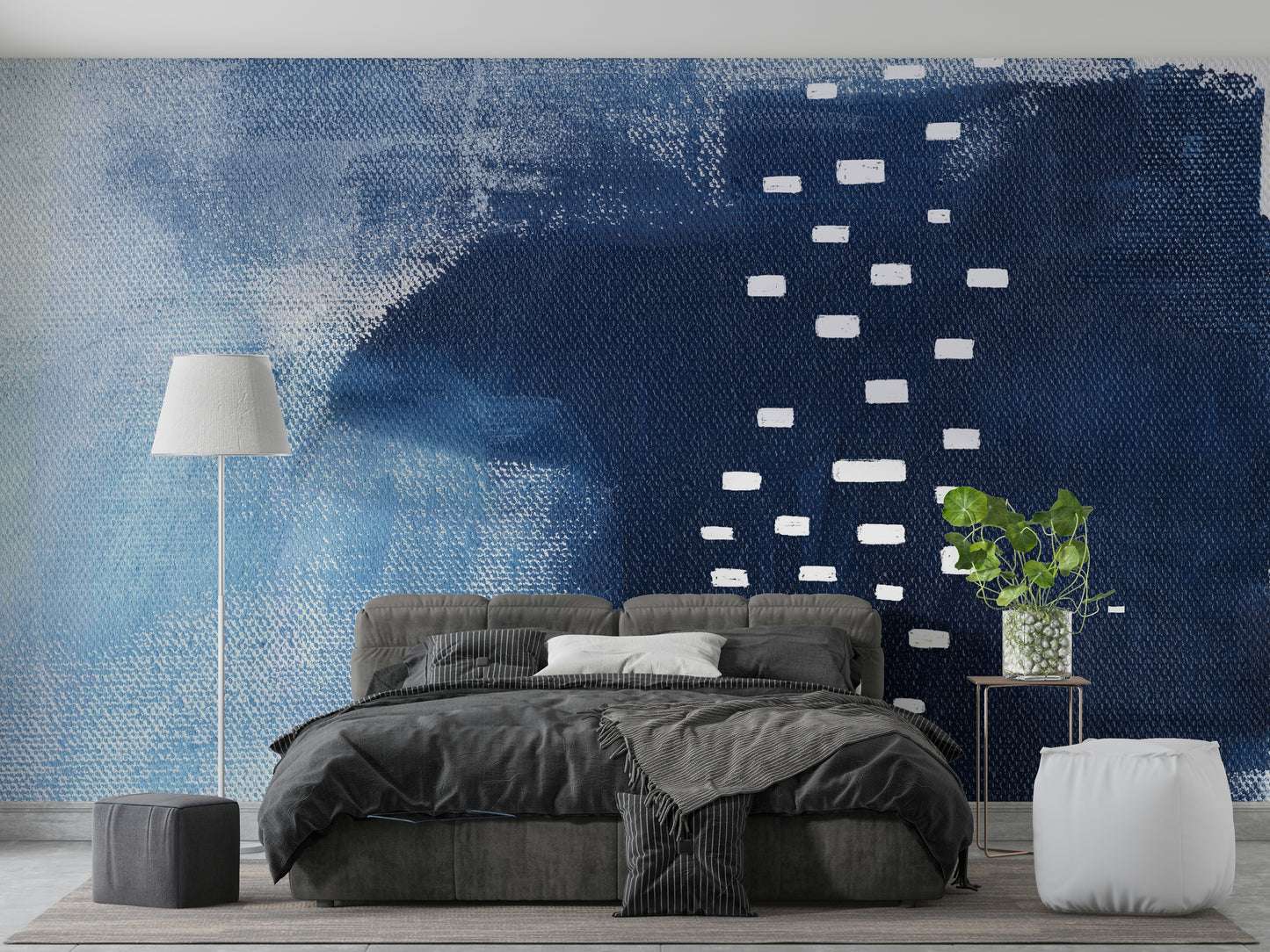A calming modern design wallpaper mural that defines a space.

