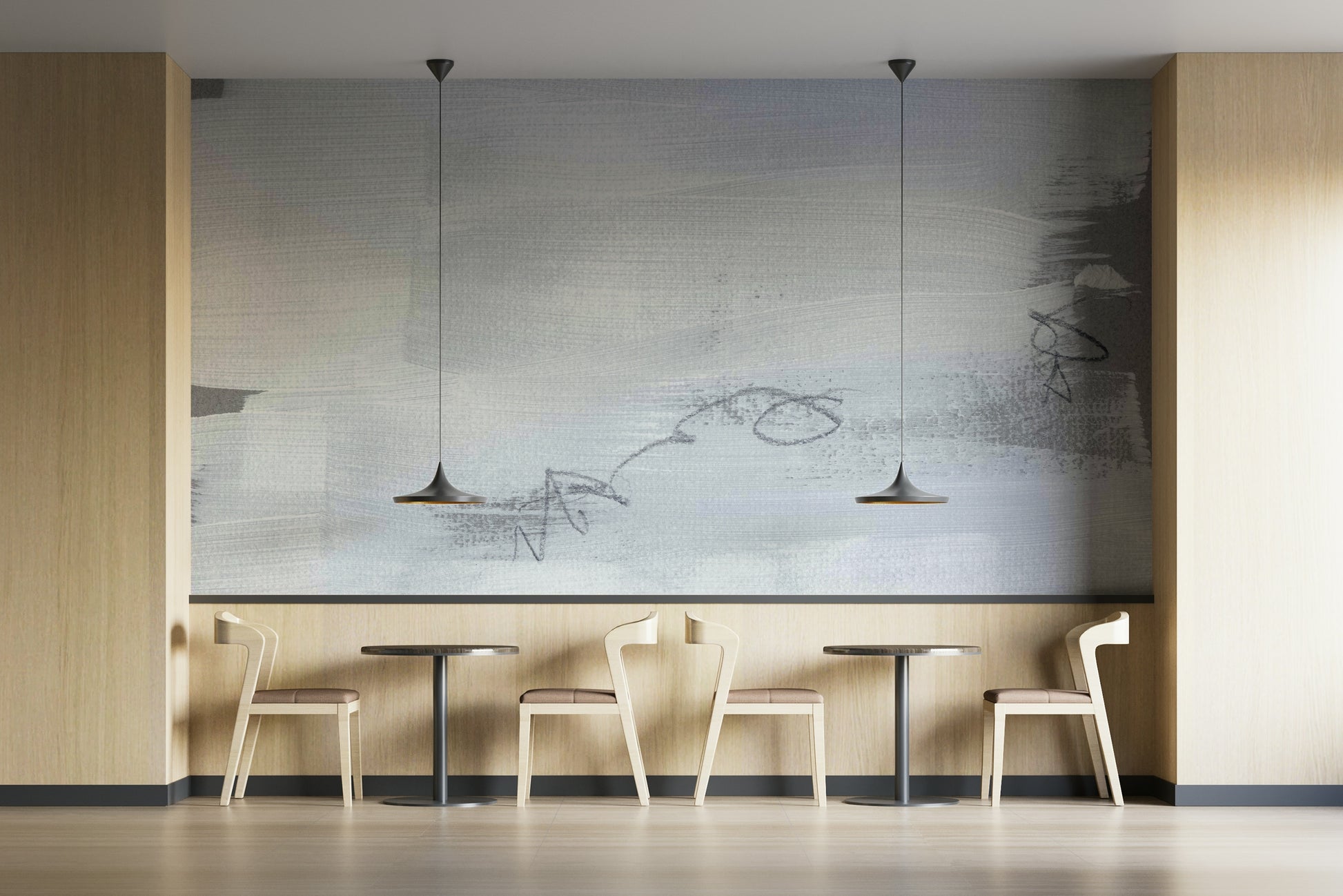 An artistic minimalist shape mural for home decor.


