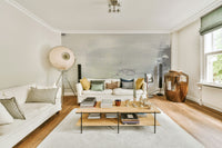 A beautiful abstract art wallpaper mural in gray and white.

