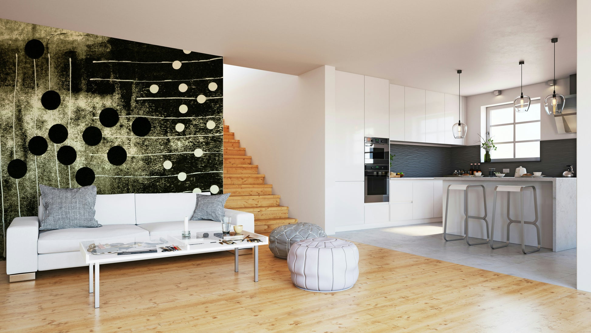 An artistic minimalist shape mural for home decor.

