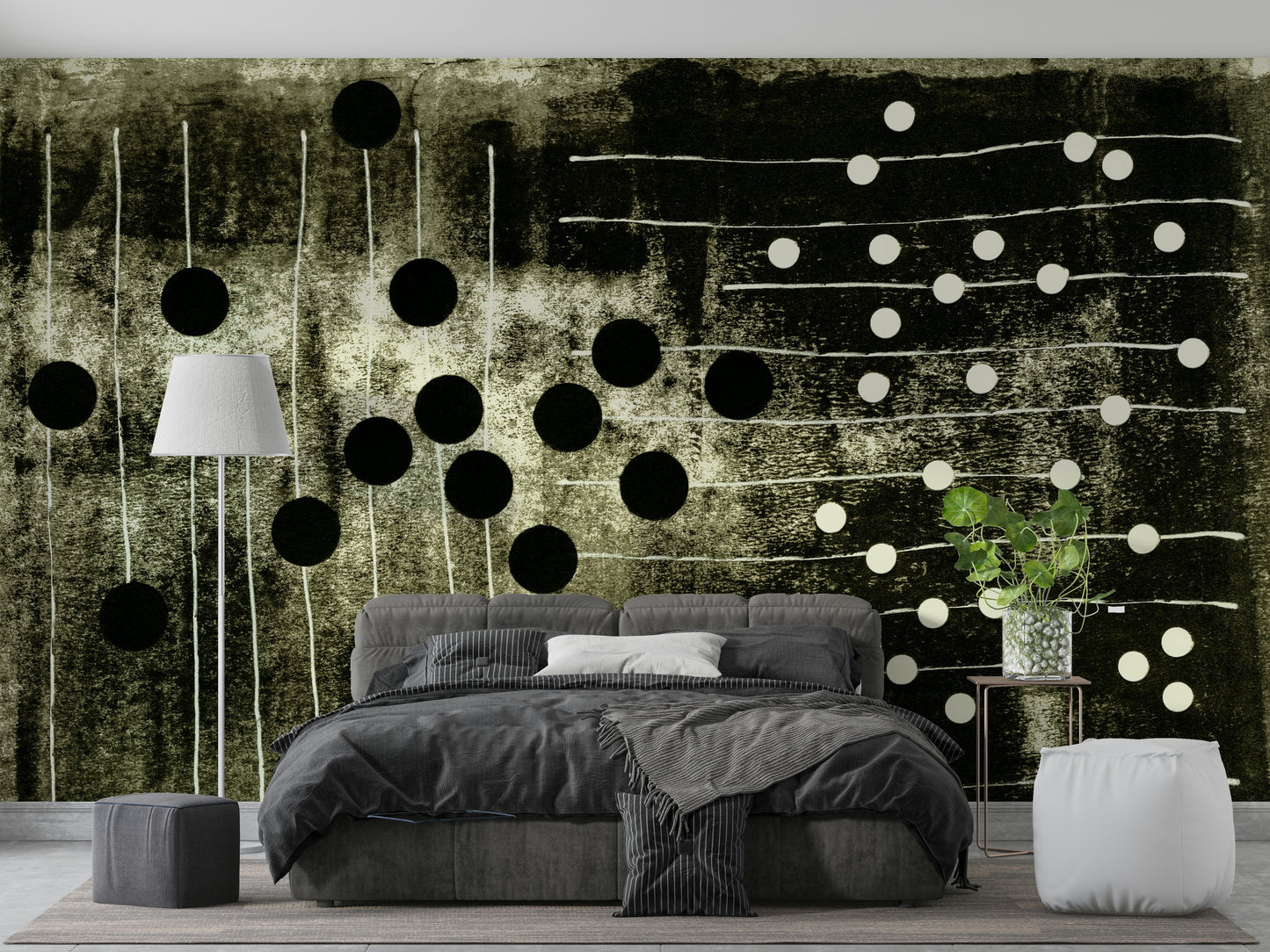 A graceful subtle pattern wall mural in cool, abstract tones.

