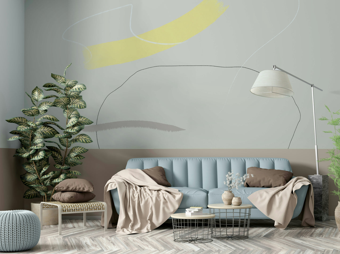 A contemplative painterly texture wallpaper mural for a feature wall.

