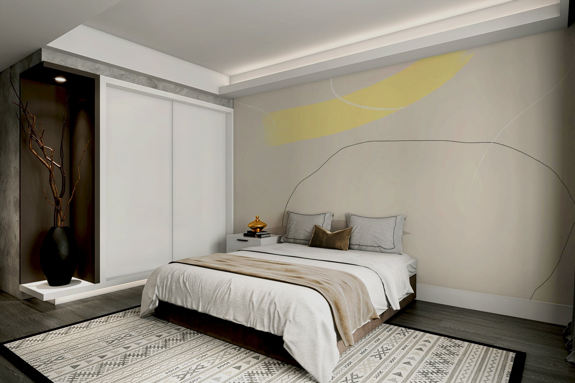 A beautiful modern art wall mural for a living room.

