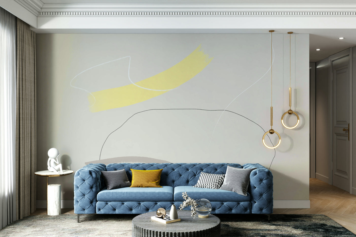 An artistic minimalist stroke mural for home decor.

