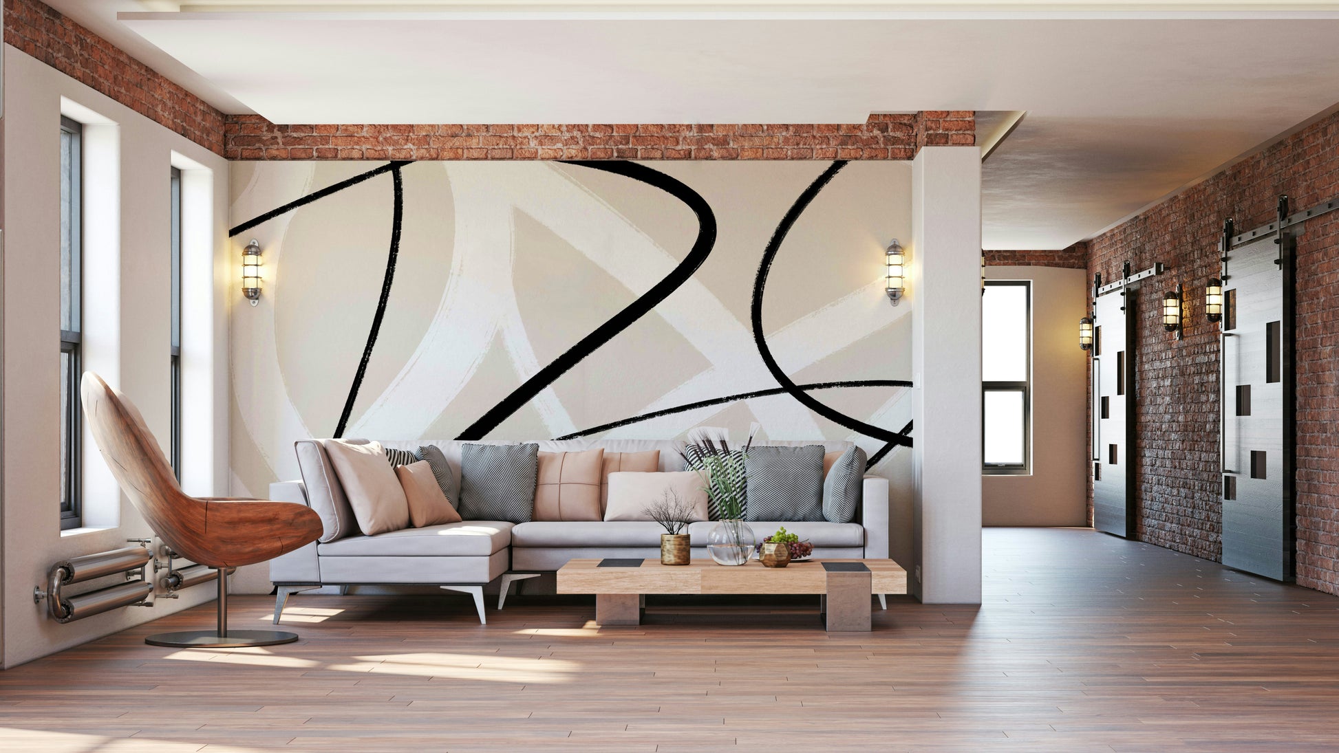 A beautiful minimalist abstract wallpaper mural with brushstrokes.

