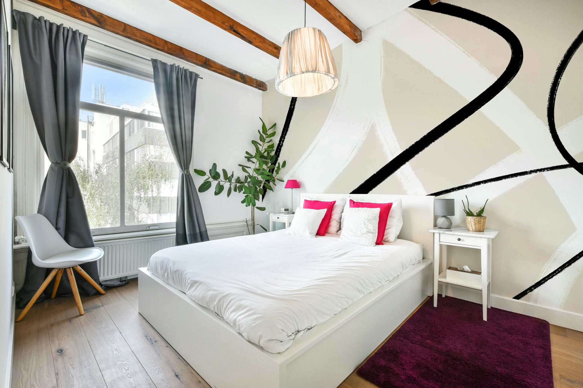 A contemplative brushstroke pattern wallpaper mural for a feature wall.

