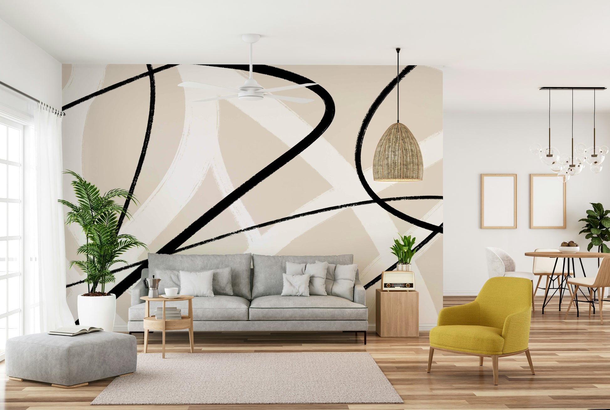 An artistic minimalist stroke mural for home decor.

