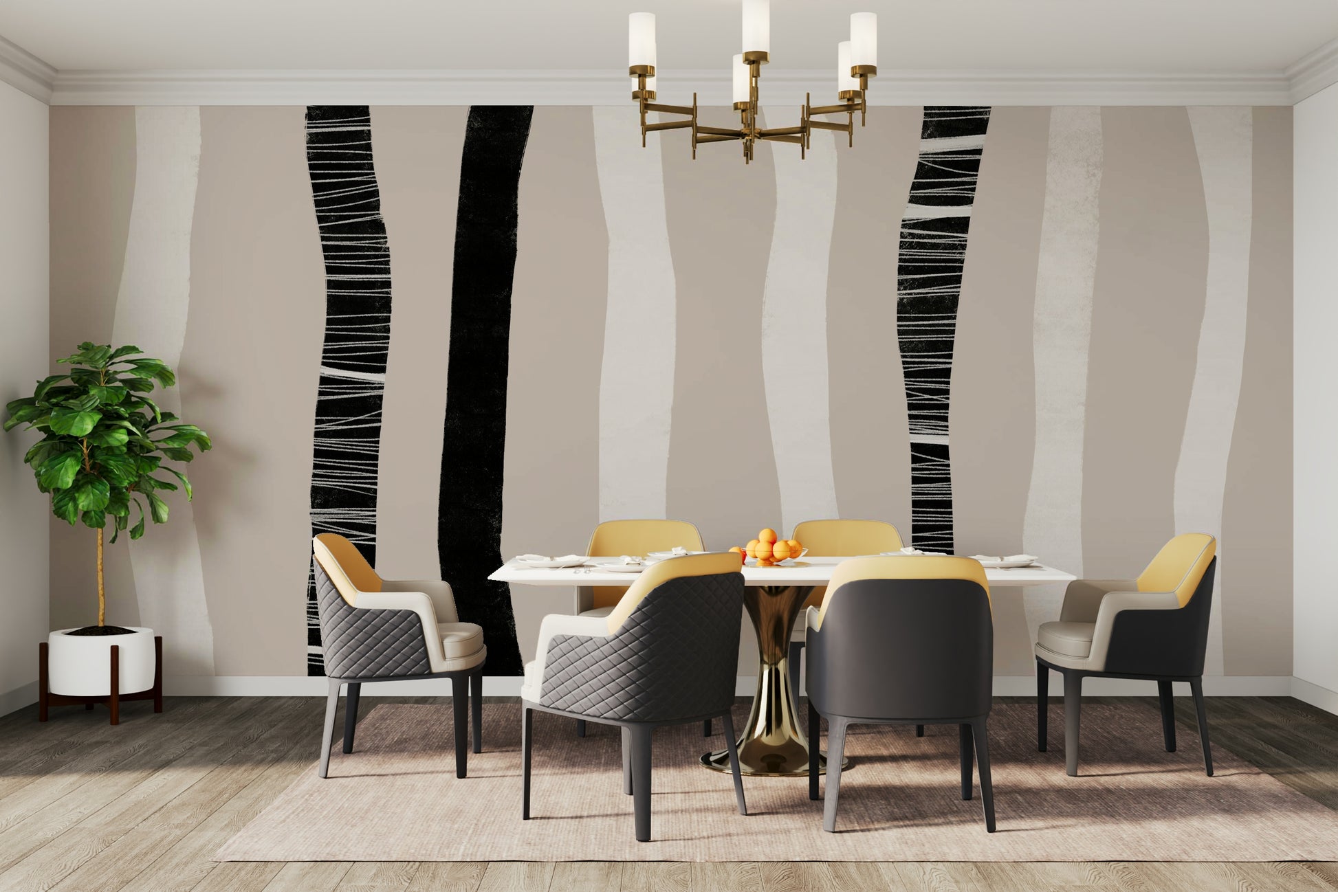 A contemplative white birch tree wallpaper mural for a feature wall.

