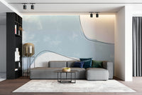 A calming blue abstract wallpaper mural that defines a space.

