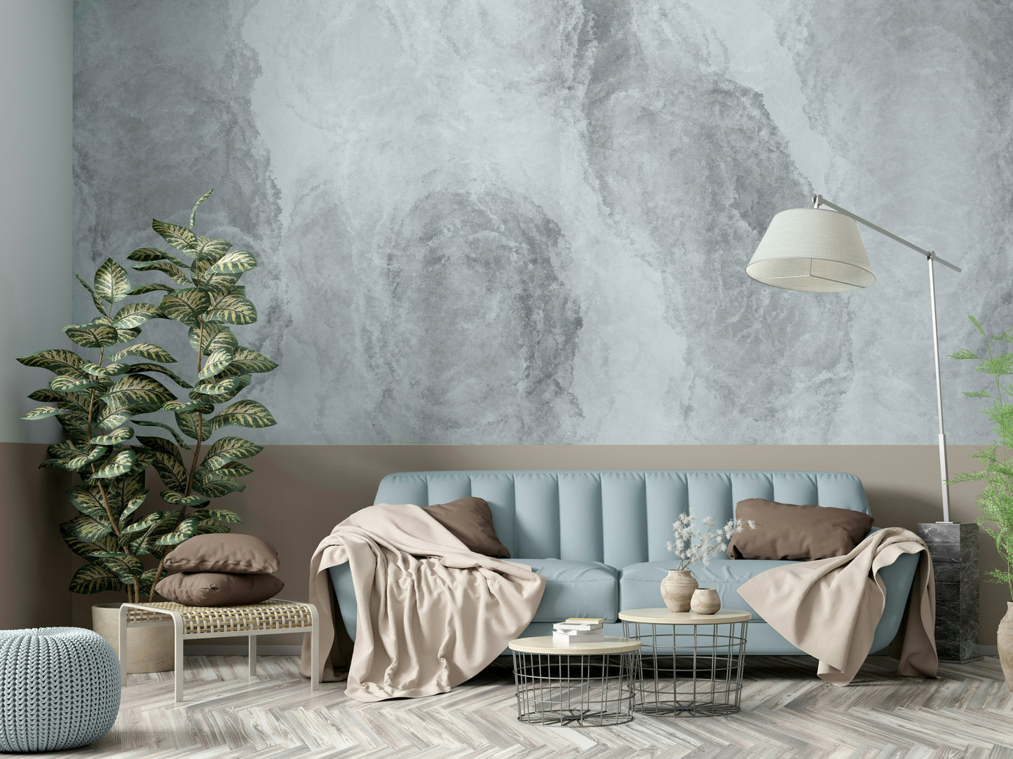 A calming serene color wallpaper mural that defines a space.

