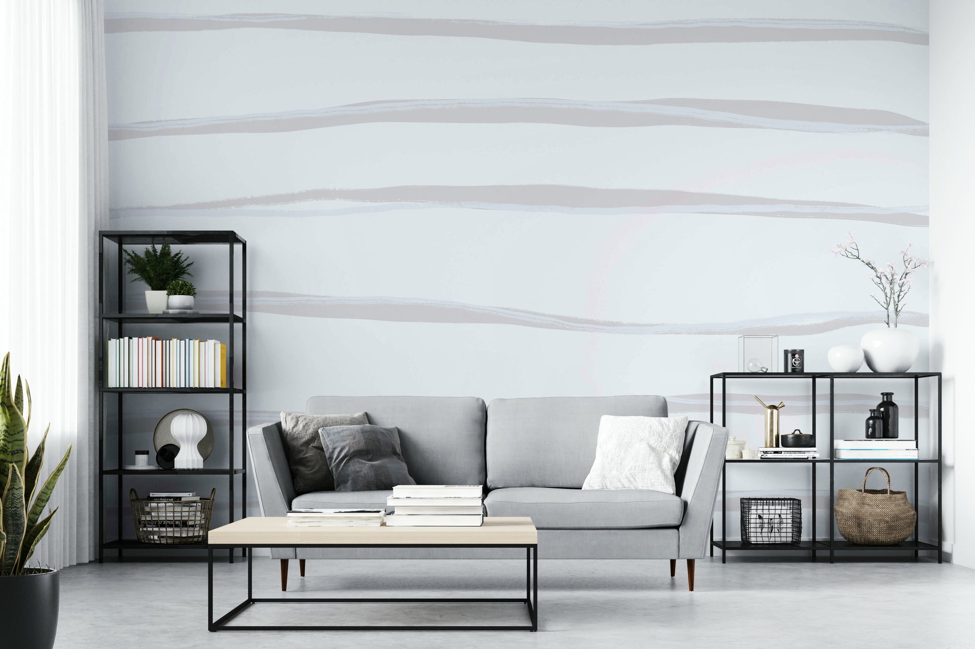 A contemplative stripe design wallpaper mural for a feature wall.

