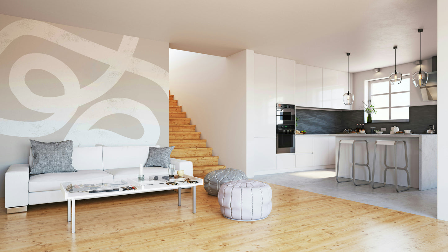 A contemplative geometric design wallpaper mural for a feature wall.

