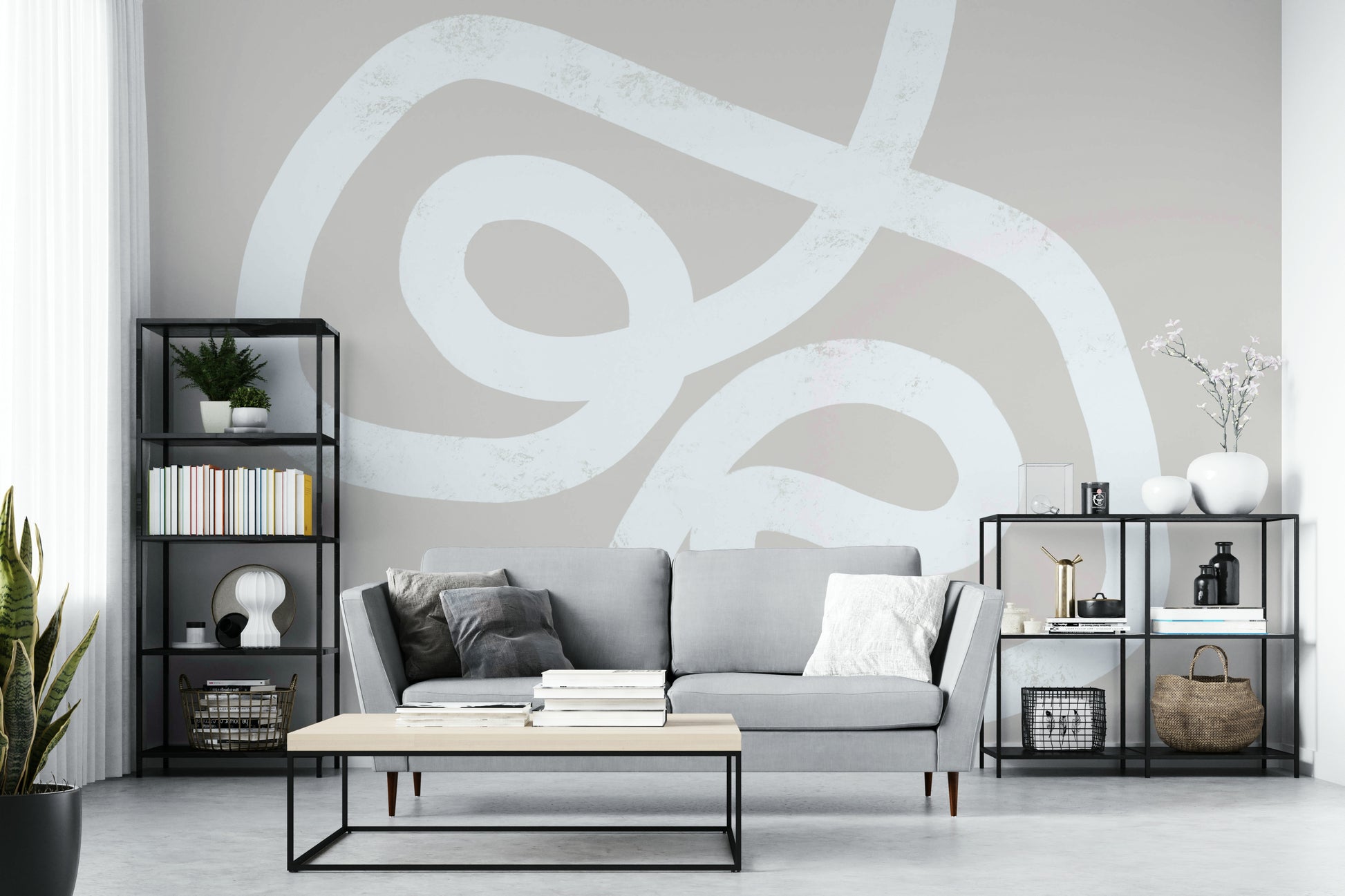 A calming abstract design wallpaper mural that defines a space.

