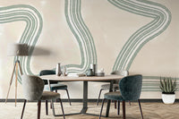 An artistic soft echoes mural on minimalist wallpaper.

