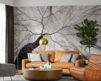 A graceful subtle light wall mural in cool, natural tones.

