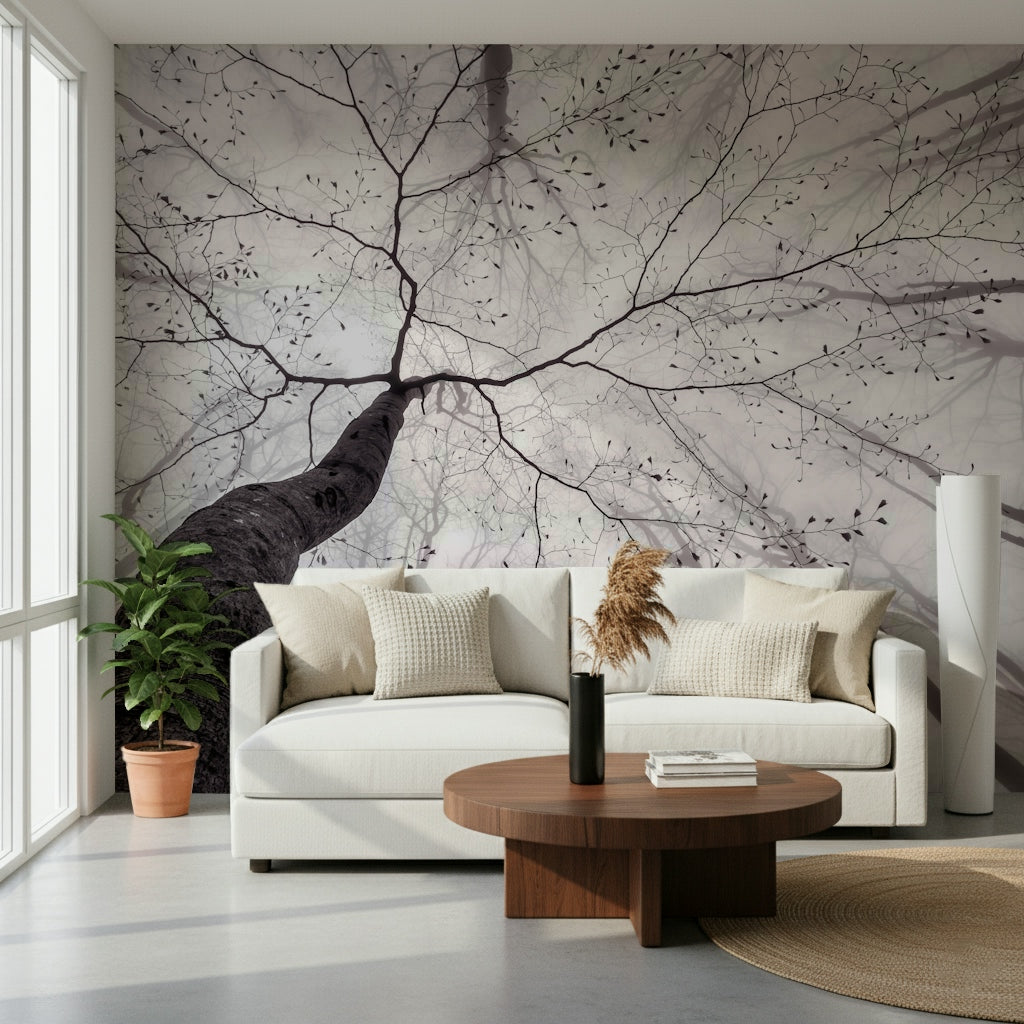A beautiful wide-angle wall mural of a dreamy wood.

