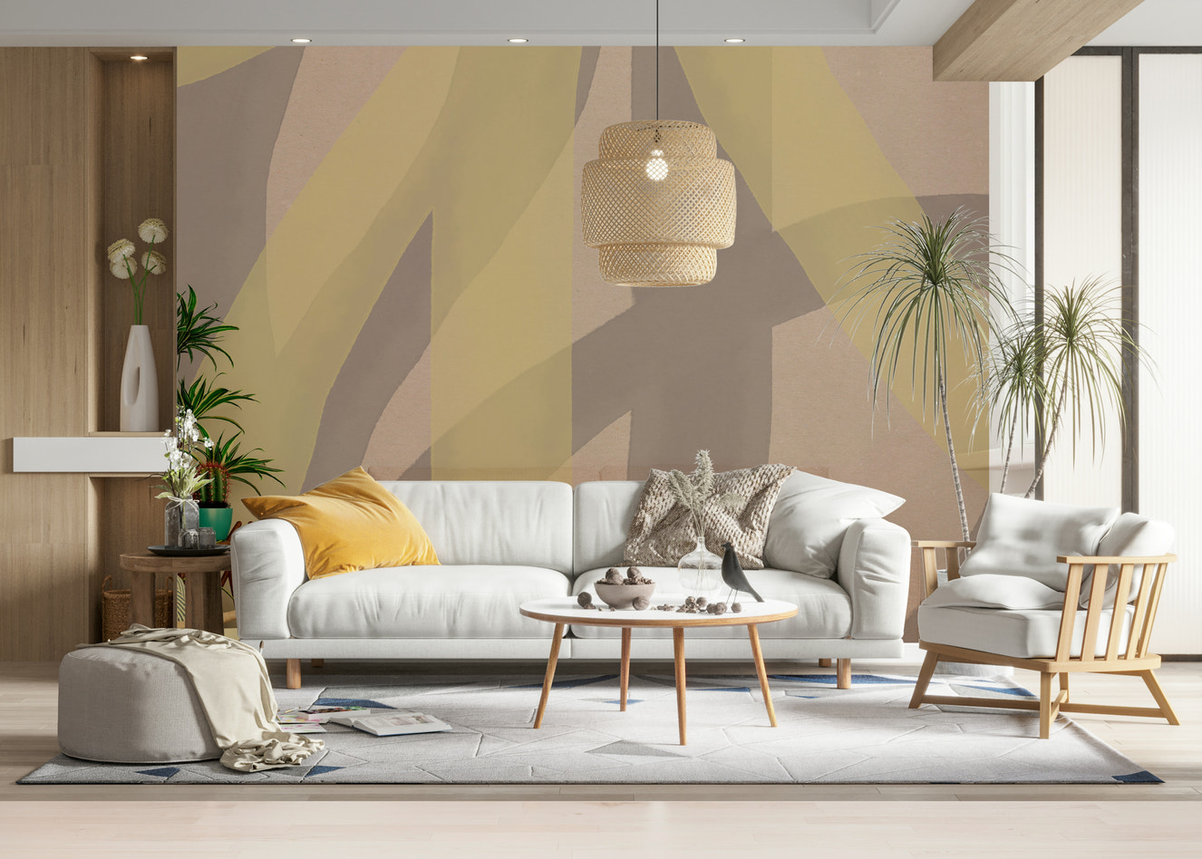 A beautiful abstract wallpaper mural with soft flowing shapes.

