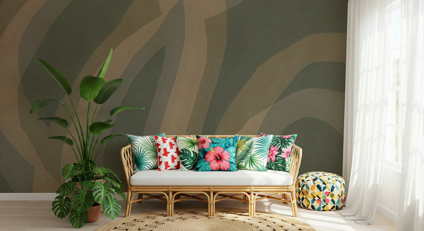 A beautiful serene path wallpaper mural through a misty forest.

