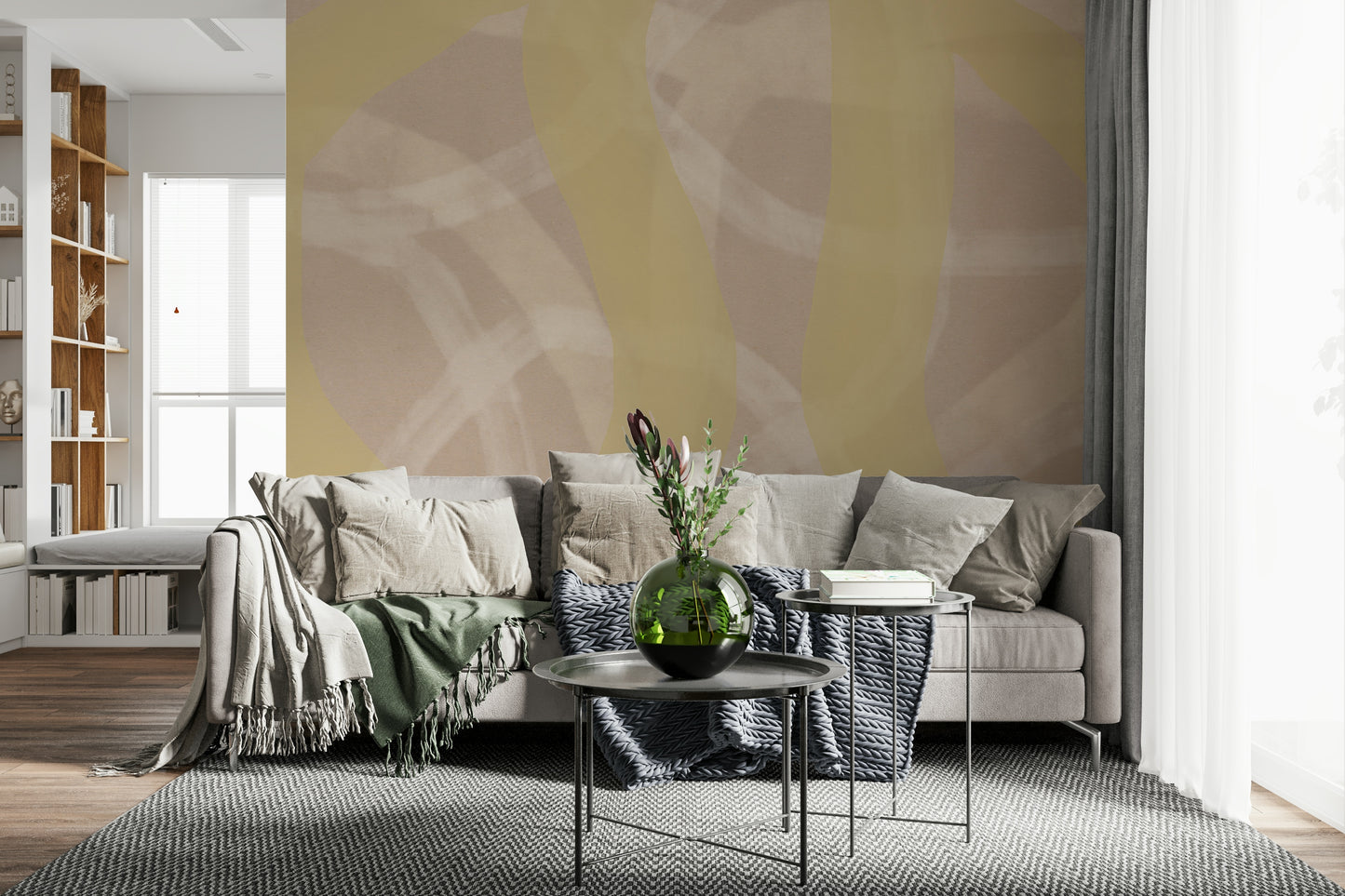 A graceful subtle pattern wall mural in warm, sunny tones.

