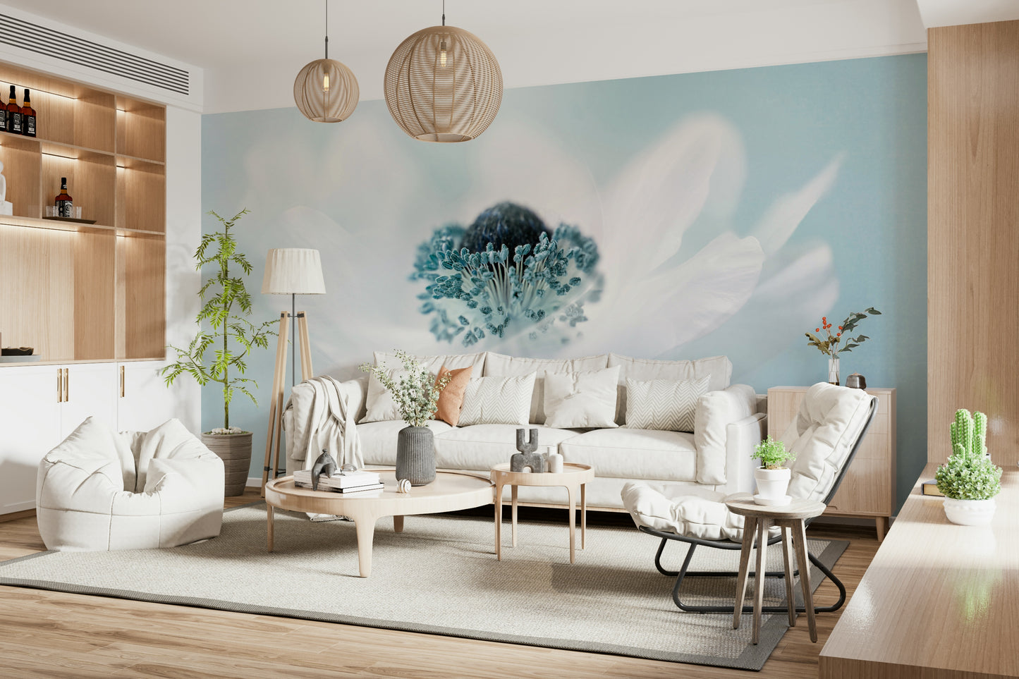 A beautiful soft focus floral wallpaper mural with anemones.

