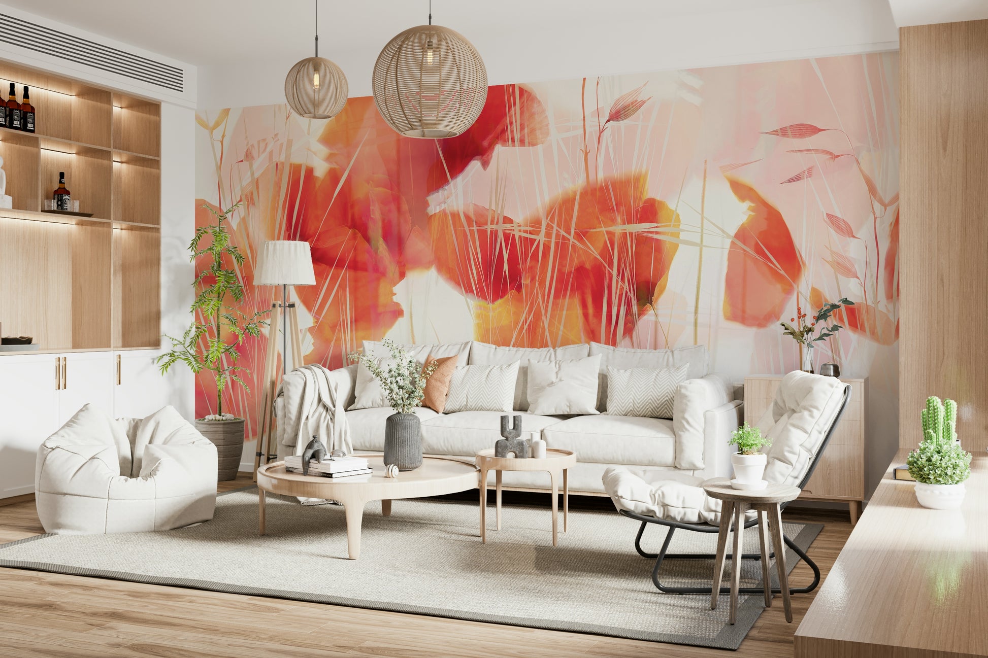 A beautiful modern art wall mural of delicate flowers.

