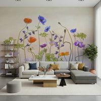 A peaceful flower design mural on decorative wallpaper.

