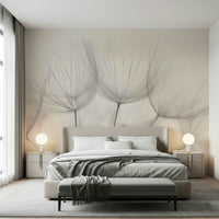 A peaceful botanical design mural on decorative wallpaper.

