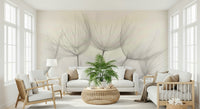 A graceful subtle bloom wall mural in soft, natural tones.

