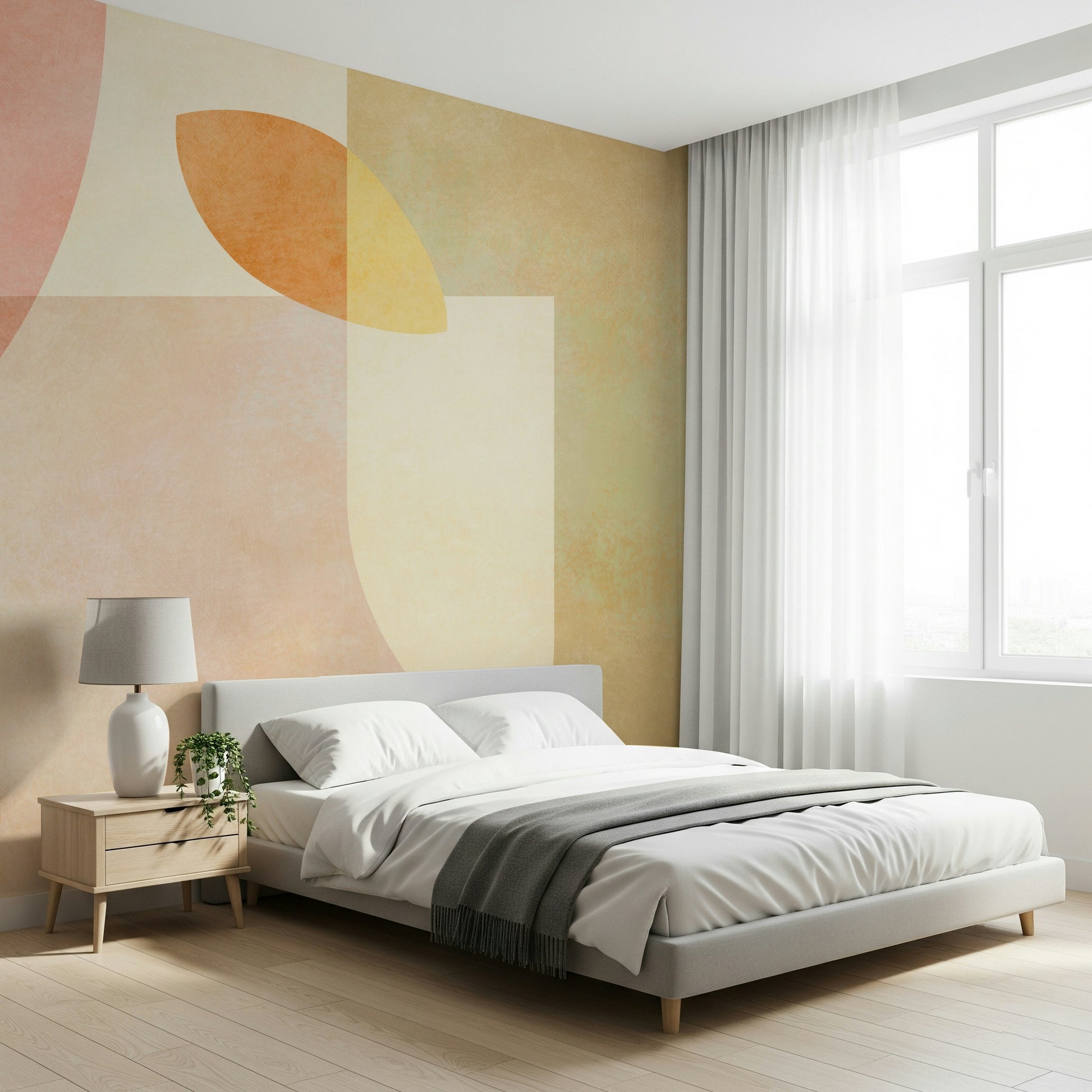 A peaceful abstract design mural on decorative wallpaper.

