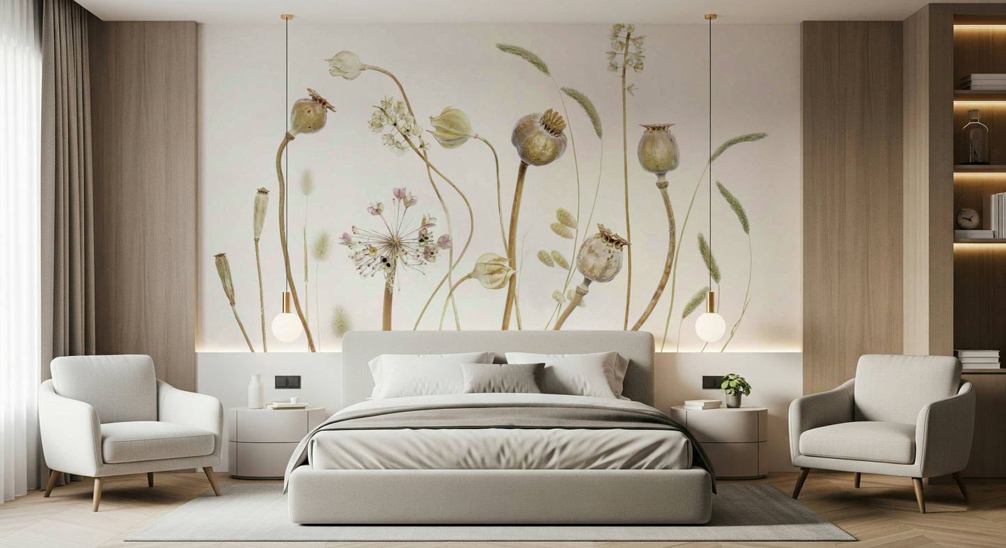 A peaceful rustic pattern mural on decorative wallpaper.

