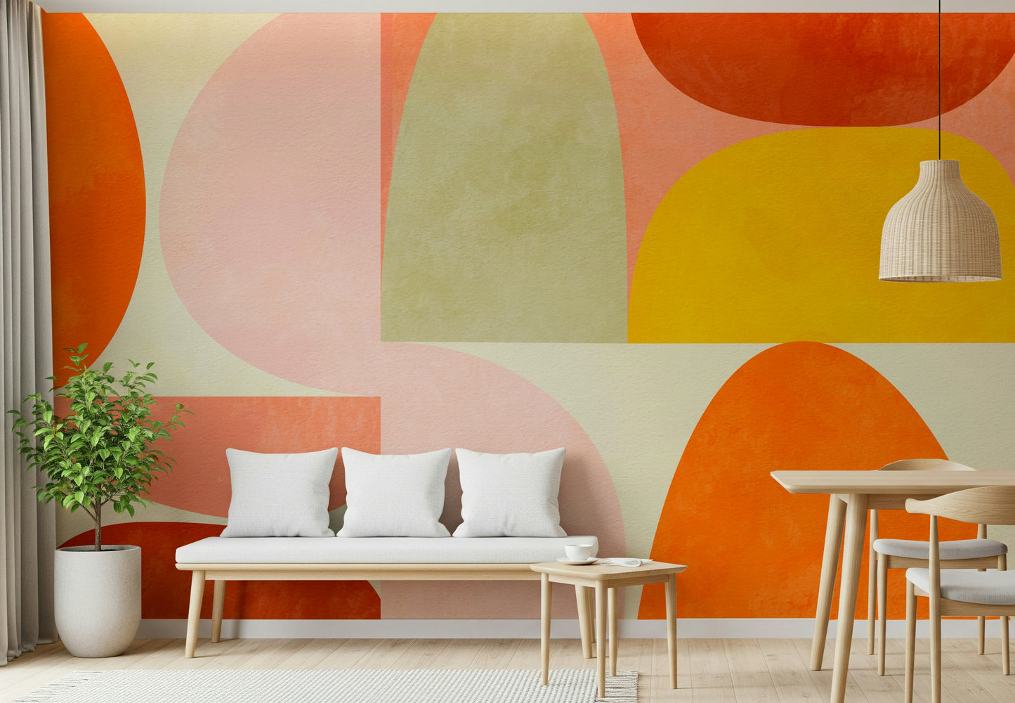A beautiful modern geometric wallpaper mural for a living room.

