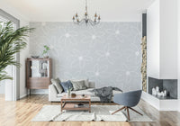 A calming whimsical floral wallpaper mural that defines a space.

