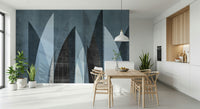 A peaceful geometric design mural on decorative wallpaper.

