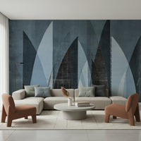 A beautiful modern art wall mural of mountain shapes.


