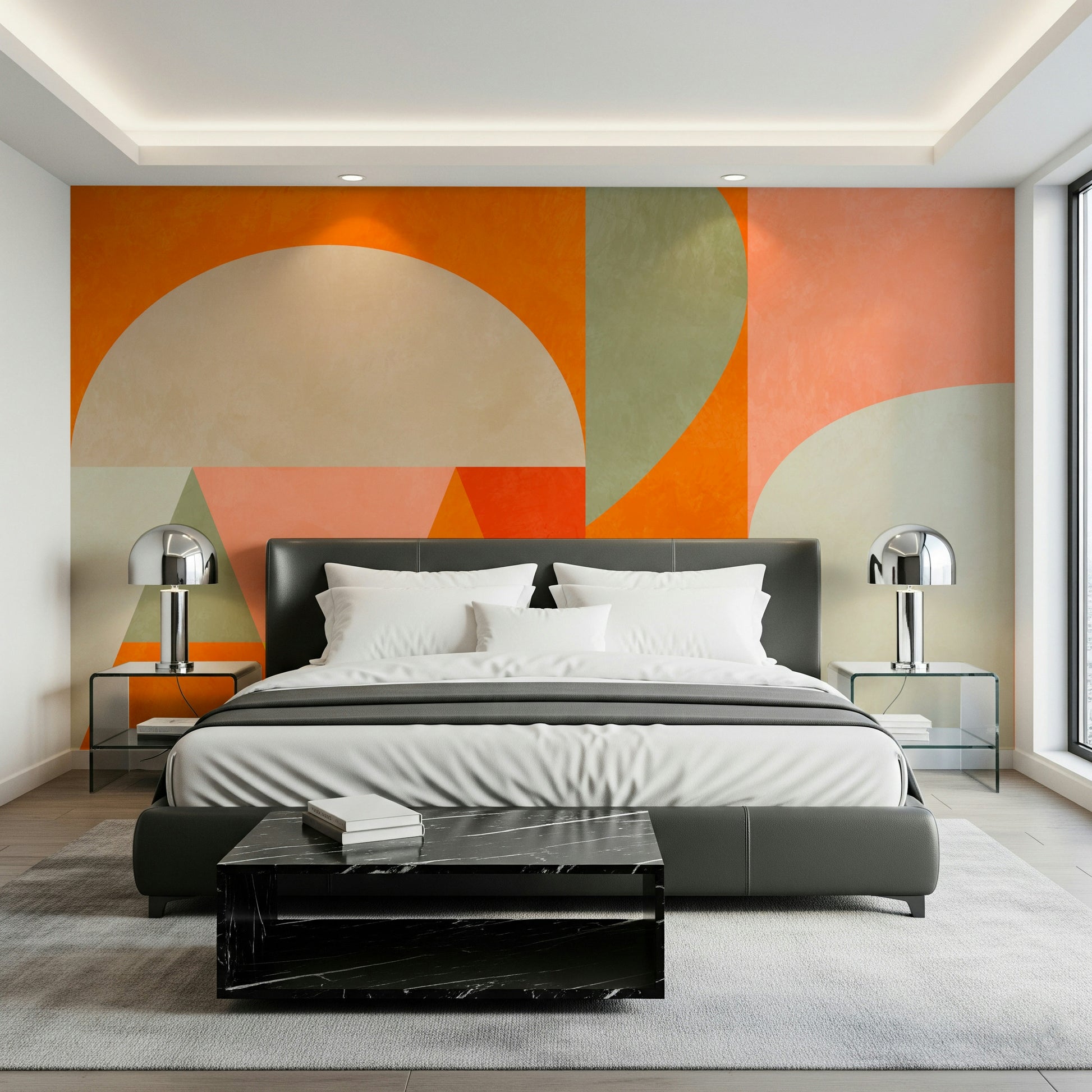 An artistic minimalist form mural for home decor.


