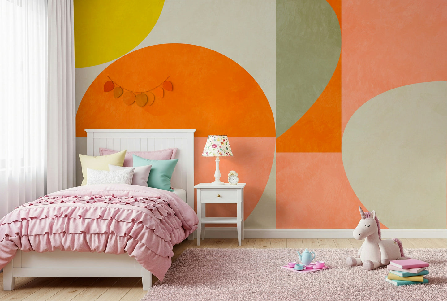 A contemplative retro design wallpaper mural for a feature wall.

