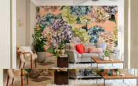 A contemplative soft floral wallpaper mural for a feature wall.


