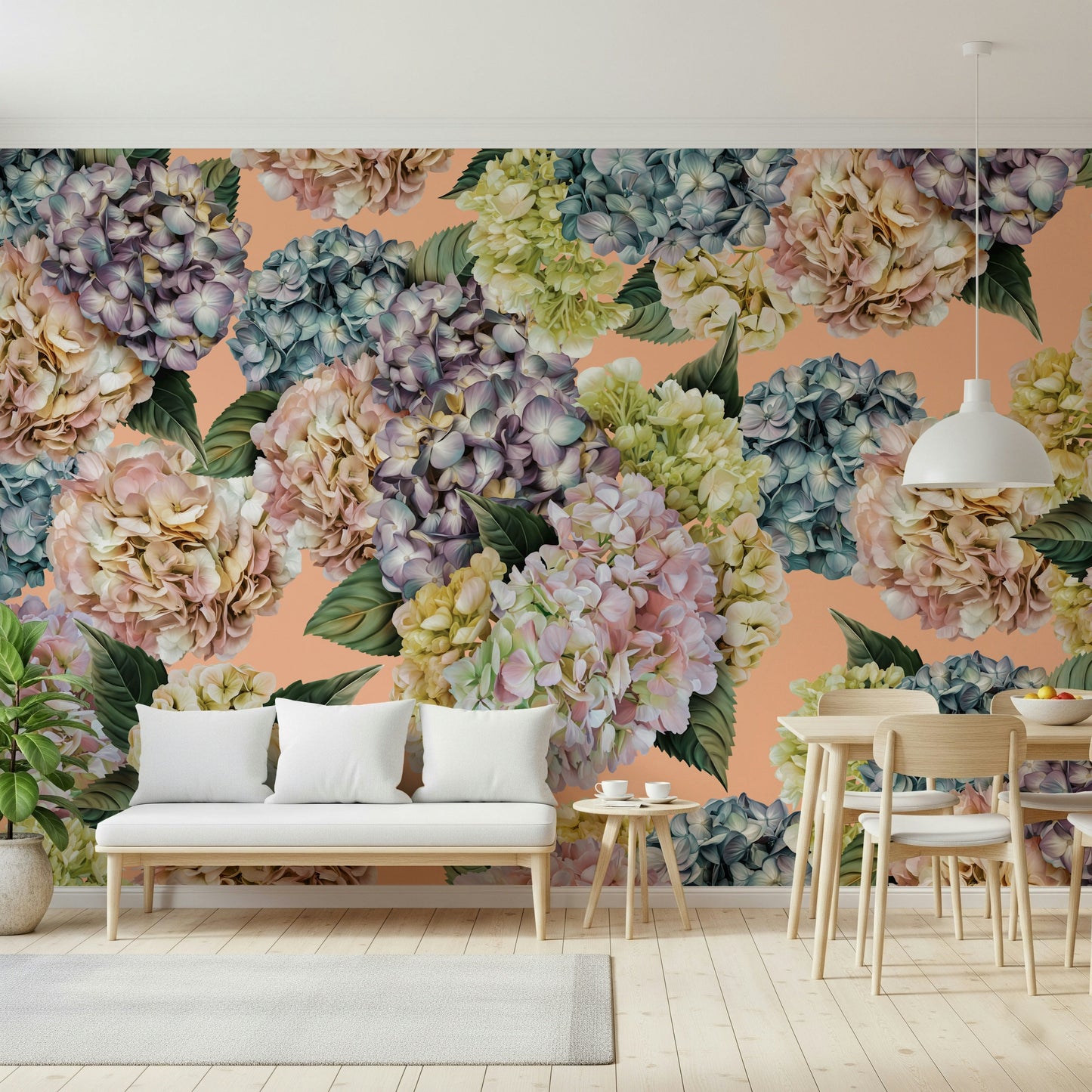 A beautiful floral pastel wallpaper mural for a modern home.

