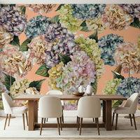 A graceful subtle flower wall mural in soft, tranquil tones.


