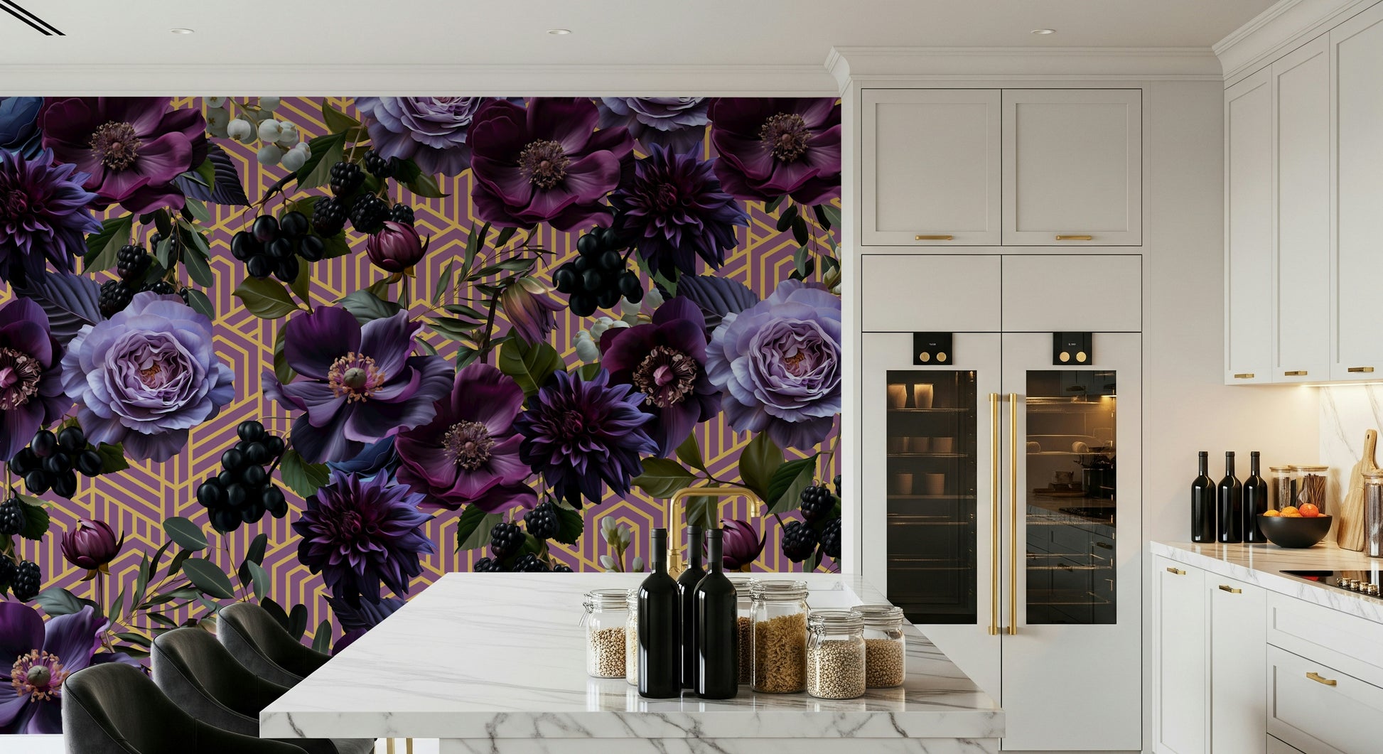 A contemplative passion purple wallpaper mural for a feature wall.

