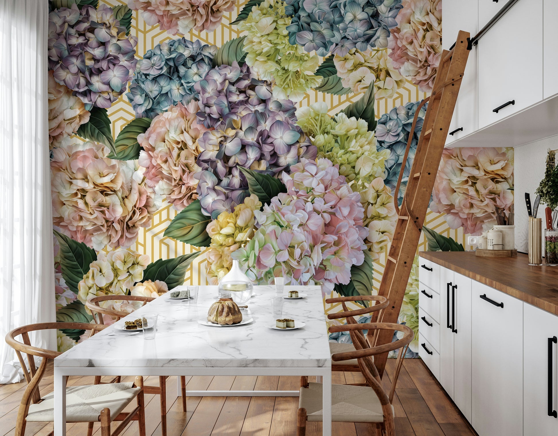 A graceful subtle bloom wall mural in soft, tranquil tones.

