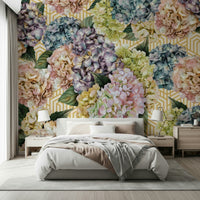 A contemplative hydrangea bloom wallpaper mural for a feature wall.

