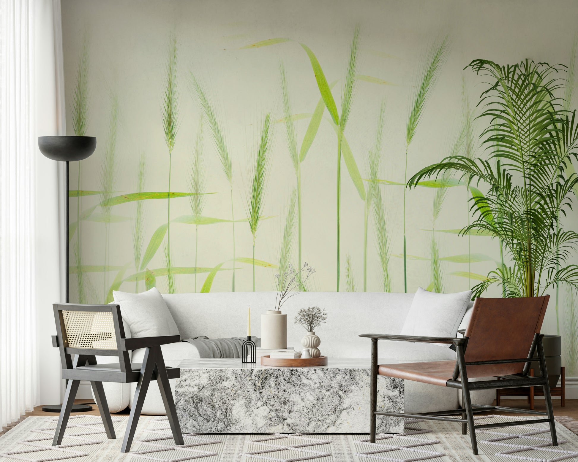 A graceful subtle pattern wall mural in warm, natural tones.

